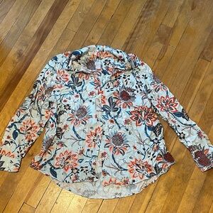 Chico's Floral Button Down Shirt - Cream, Red, Blue